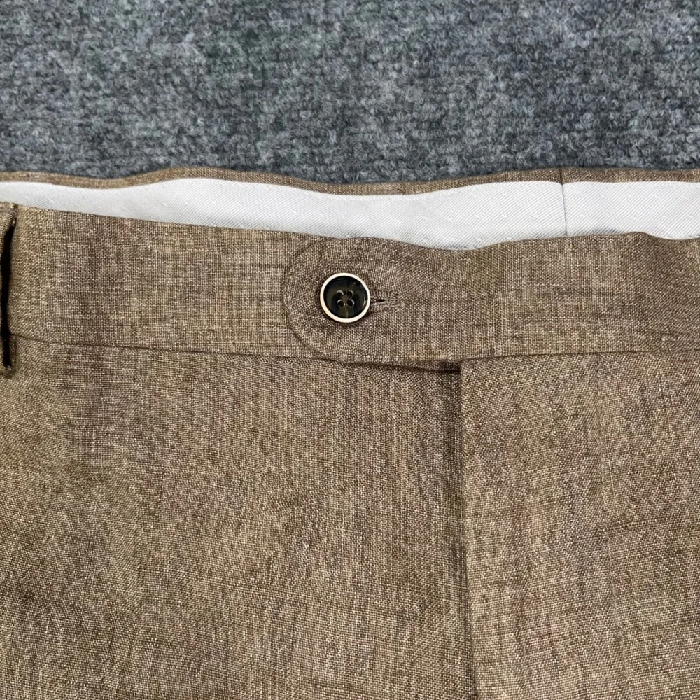 Joseph Abboud Heritage Pants Mens 44 100% Linen Leomaster Italian Brown Unhemmed